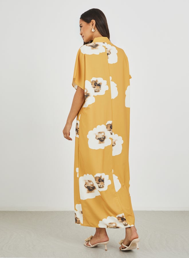 Styli Floral Print Batwing Sleeve V-Neck Maxi Dress - Image 5