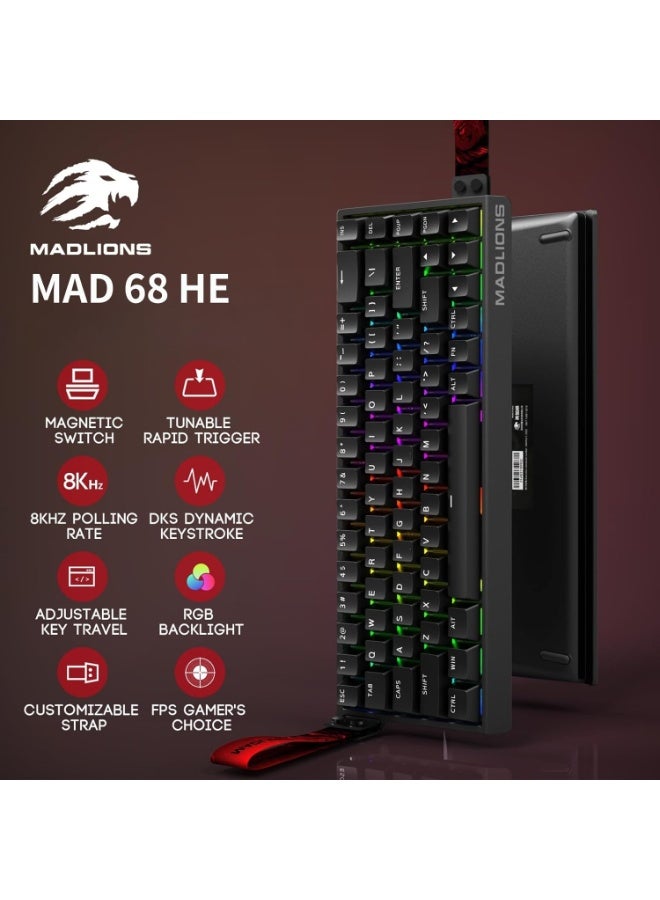 MADLIONS MAD 68 HE Magnetic Switch RGB Gaming Keyboard,65% Hall Effect Rapid Trigger Adjustable Actuation Hot Swap Wired Mechanical Keyboard with PBT Keycaps PC/Mac Gamer (Black) - Image 3