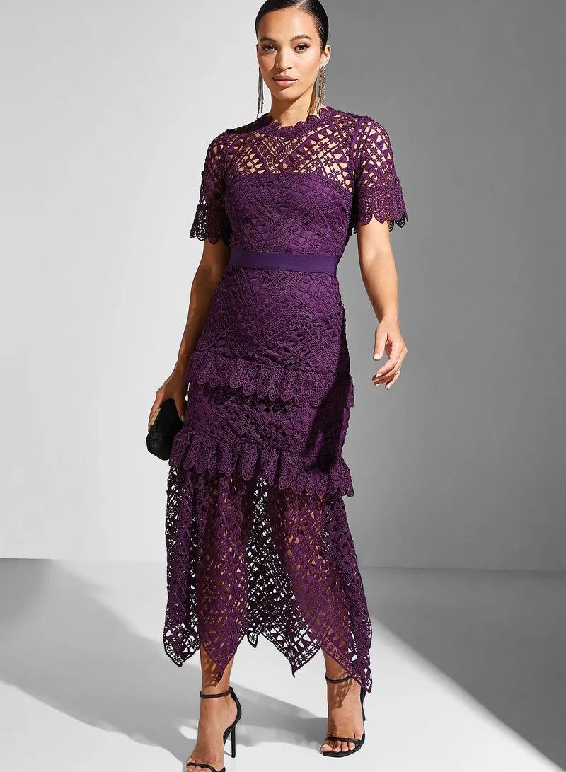 Frock and Frill Asymmetric Hem Laser Cut Dress