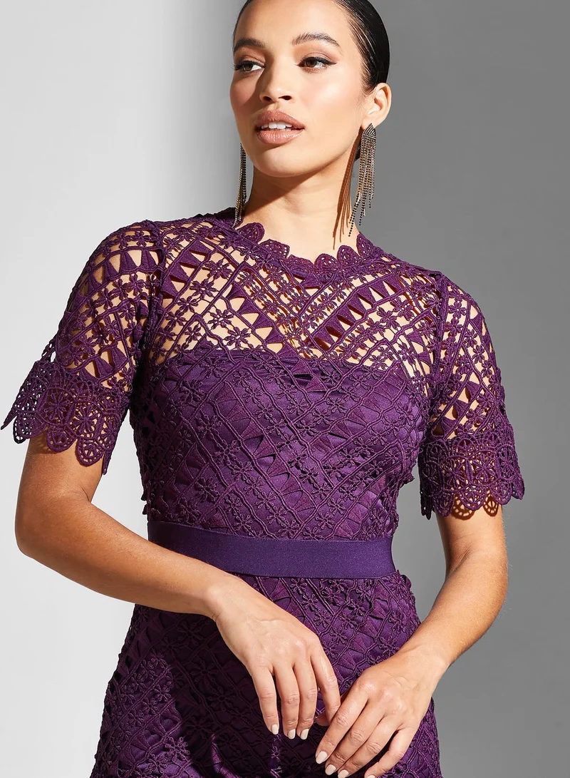 Frock and Frill Asymmetric Hem Laser Cut Dress
