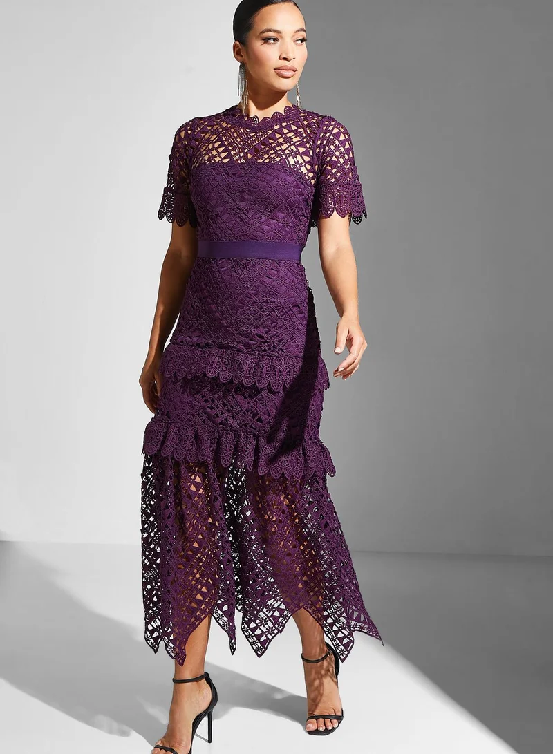Frock and Frill Asymmetric Hem Laser Cut Dress