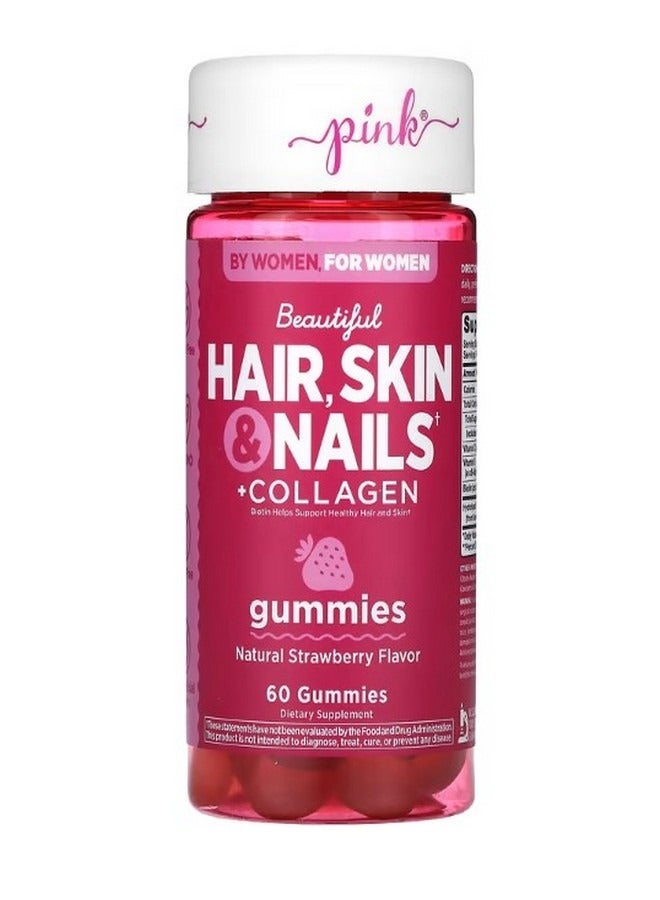 بينك Beautiful Hair Skin & Nails  Collagen Natural Strawberry 60 Gummies - Image 1