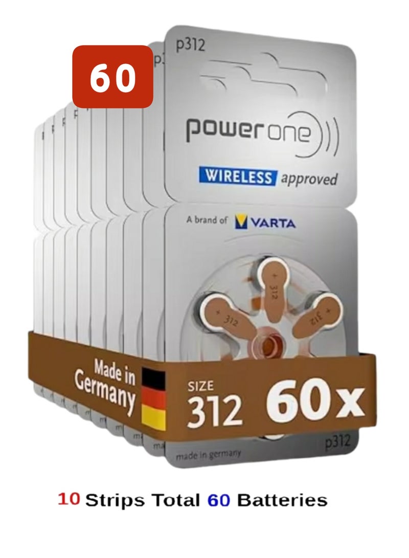 Power One 60-Piece Original High Level Hearing Battery Set P312  - Image 1