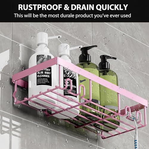 Moforoco Shower Caddy Shelf Organizer Rack, Self Adhesive Black Bathroom Shelves Basket, Home Farmhouse Wall Inside Organization and Storage Decor Rv Accessories, First Camper Apartment Essentials - Image 4
