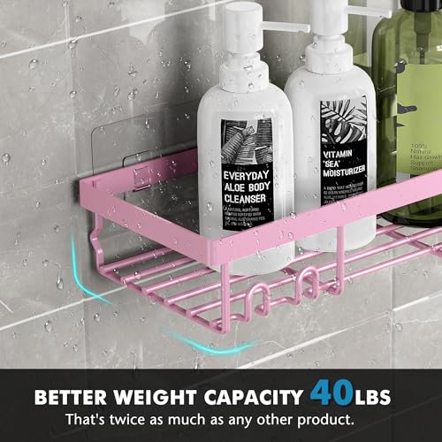 Moforoco Shower Caddy Shelf Organizer Rack, Self Adhesive Black Bathroom Shelves Basket, Home Farmhouse Wall Inside Organization and Storage Decor Rv Accessories, First Camper Apartment Essentials - Image 3