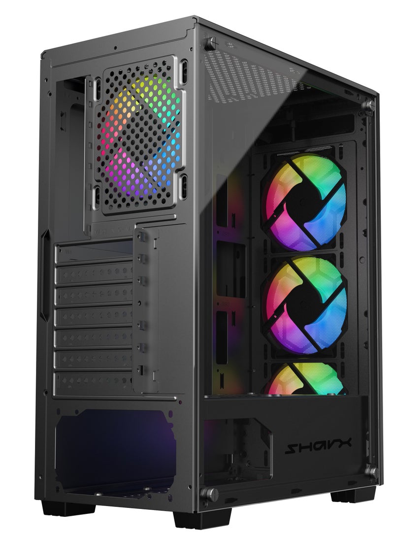 SHARX SHARX CASE RAZORFIN  ARGB ATX PC Case With Front Mesh Panel (R-200), 4 x 120mm Pre-Installed Fans, Remote Controller, Glass Side Panel,Ports Type C*1/ USB3.0 *1/ USB2.0 *2 Buttons:Power/Reset/LED.  - Image 3