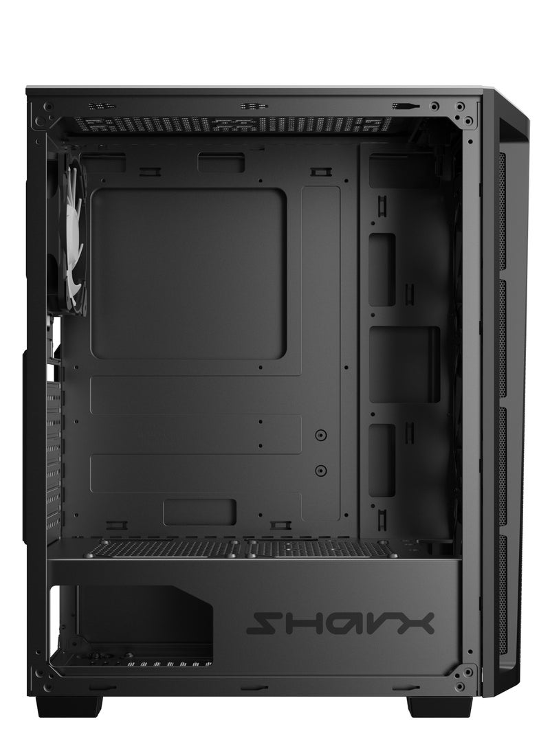 SHARX SHARX CASE RAZORFIN  ARGB ATX PC Case With Front Mesh Panel (R-200), 4 x 120mm Pre-Installed Fans, Remote Controller, Glass Side Panel,Ports Type C*1/ USB3.0 *1/ USB2.0 *2 Buttons:Power/Reset/LED.  - Image 4