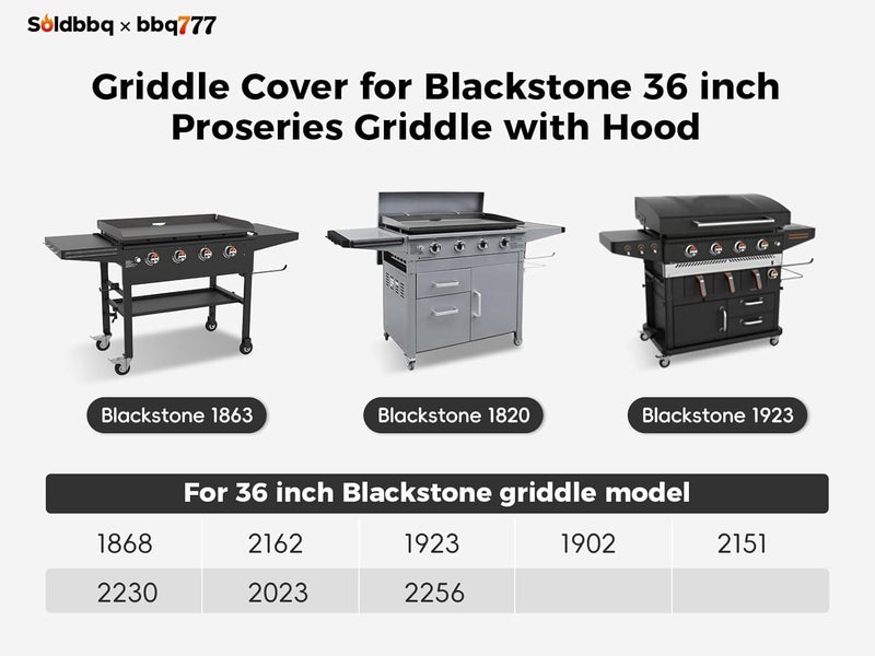 bbq777 غطاء للمقلاة رقم 5482 مناسب لمقلاة Blackstone Proseries بقياس 36 بوصة مع غطاء، غطاء مقاوم للماء من نوع 600D عالي الجودة، غطاء مقلاة ذو سطح مستوي لمقلاة Blackstone ProSeries بقياس 36 بوصة. - Image 3