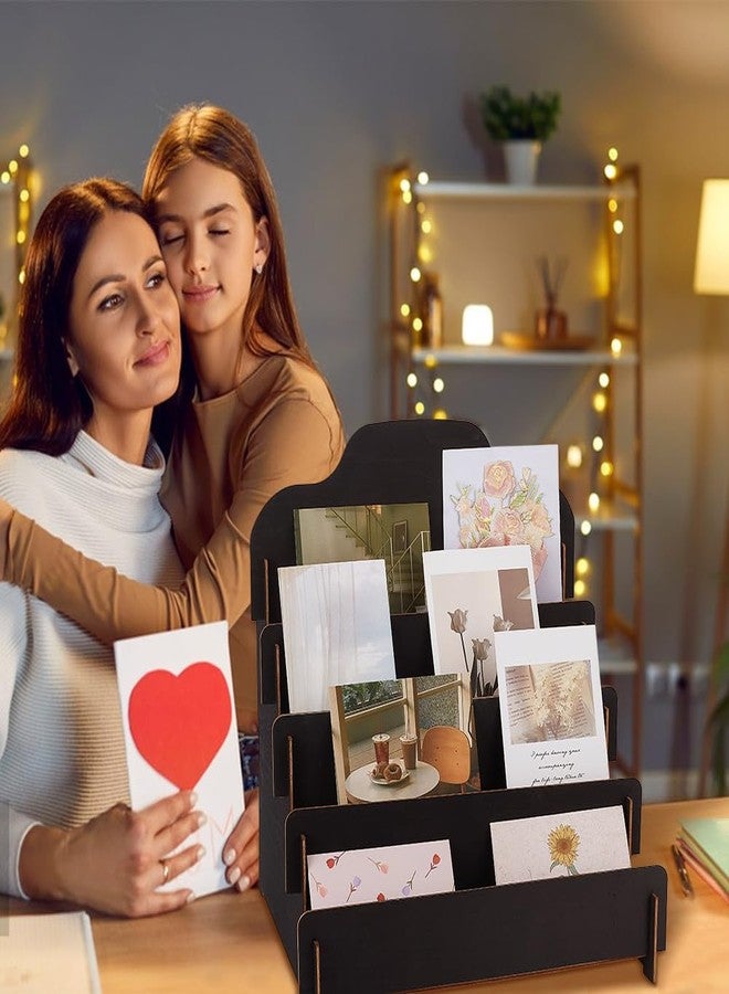 يونيكرافتال حامل عرض بطاقات المعايدة الخشبي من يونيكرافتيل، قطعتان، 4 طبقات، أسود، محمول، منظم بطاقات معايدة عيد الميلاد، حامل ملصقات وبطاقات بريدية، مناسب للبائعين، عرض على طاولة البيع بالتجزئة - Image 5