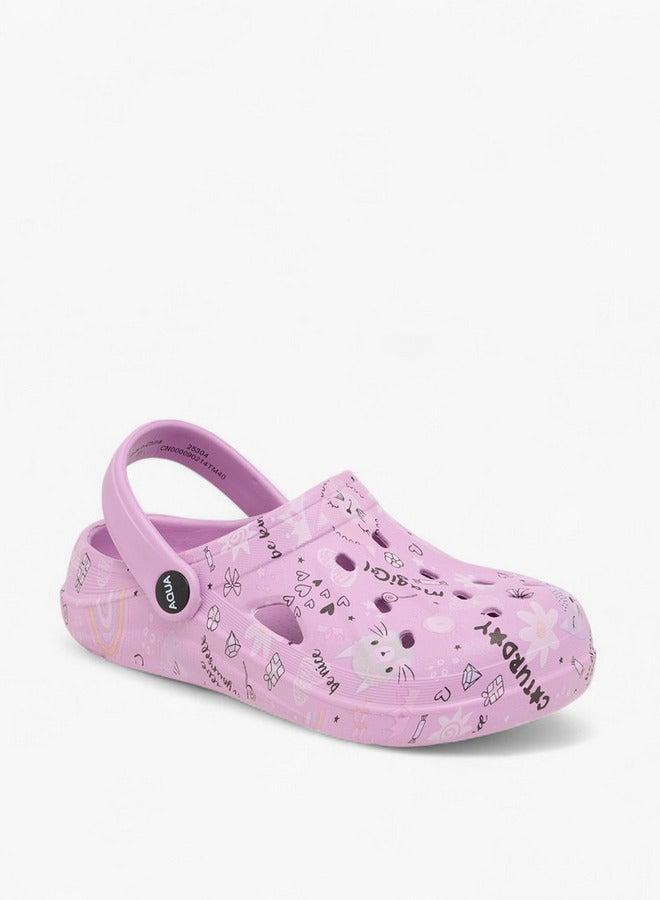 Aqua Girls Printed Clogs with Backstrap - Image 1