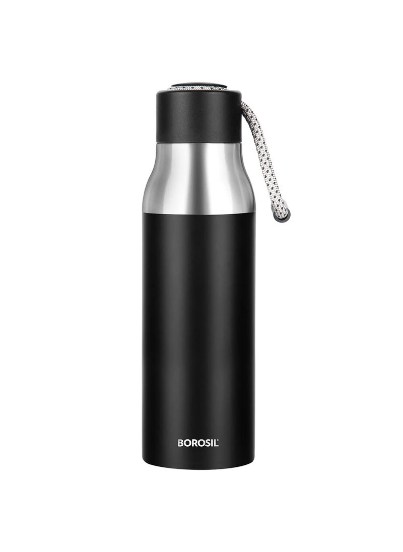 BOROSIL Borosil Hydra Aquasoul Black 600 ml Stainless Steel Water Bottle | Double Wall Vacuum Insulated Flask, Leakproof, Wide Mouth with Strap | 12 Hours Hot & Cold | 1 Year Warranty  - Image 1