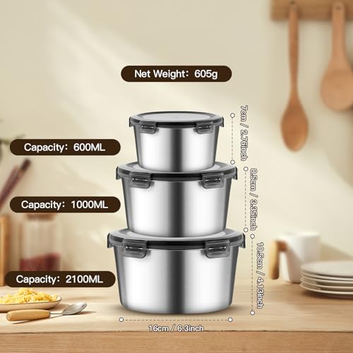 MAX COOK MAXCOOK 316L Stainless Steel Food Storage Containers with Lids 20oz 34oz 71oz Airtight Metal Meal Prep ContainersBento Lunch Box for Kitchen Picnic Camping600 ml 1000 ml 2100 ml - Image 3