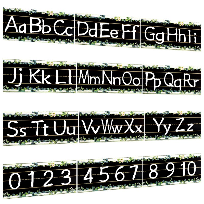 FloraSea 12Pcs Alphabet Bulletin Board Strips Set Alphabet Line ABC Alphabet Banner Number Line Border Posters for Preschool Kindergarten Classroom Playroom Bedroom Wall Decor