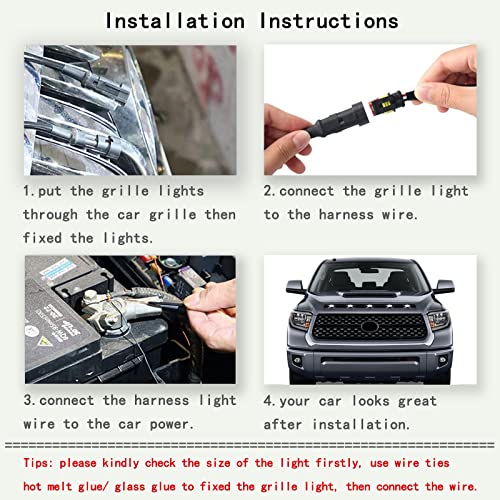 YUNHECAM Front Grille LED Lights for Toyota Tundra 2008up Universal Trucks SUV with Raptor Style Grill Trim White DRL Lamps for Dodge Ram/Ford F150/ Jeep Gladiator/GMC Sierra/Chevrolet Silverado/ (5PCS) - Image 4