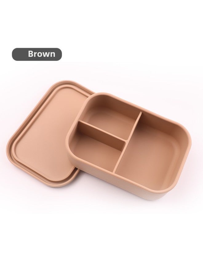 Silicone Lunch Box Office Workers Microwave Oven Special Heating Lunch Box Suit Compartment Fresh-keeping Box Food Grade Bento Box-Specifications:brown]  - Image 1