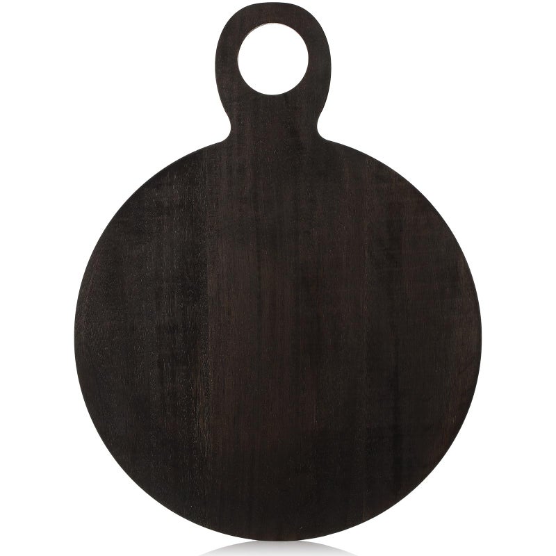 Yiyiring 1 Pcs Acacia Wood Cutting Board with Handle 21'' Circle Charcuterie Chopping Board for Pizza Cheese Meat Decorative Black Wooden Serving Tray for Kitchen and Dining Room - Image 1