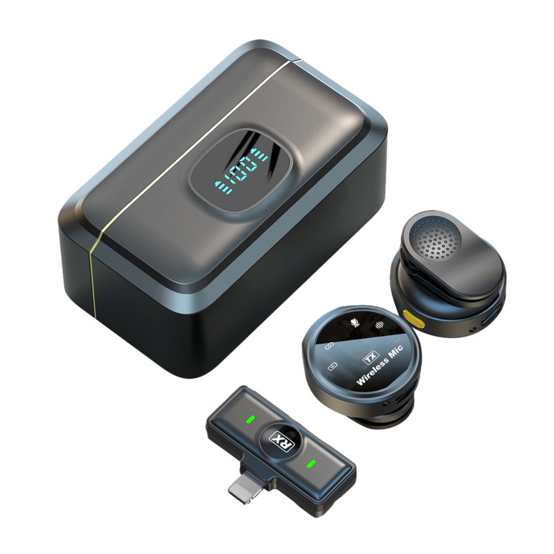 One-Trigger-Two 2.4G Wireless Microphone Magnetic Attachment Clip On Mic for Smartphone Noise Cancelling Real Time Monitoring Built-in Battery with Charging Case Replacement for iPhone 14/13/12/11 - Image 1