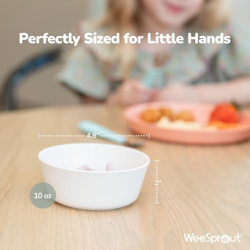 WeeSprout Bamboo Kids Bowls, Set of Four 10 oz Kid-Sized Bamboo Bowls, Dishwasher Safe Kid Bowls (Blue, Green, Gray, & Beige) - Image 2