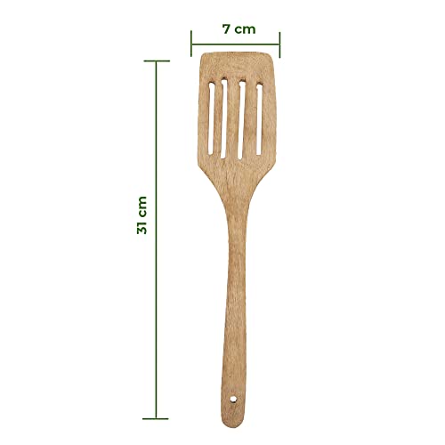 e kysa basics Wooden Rectangular Compact Flip/Spatula/Ladle with Holes for Cooking Dosa/Roti/Chapati, Naturally Non-Stick, Handmade - 31 * 7 cm, Set of 3 - Image 2