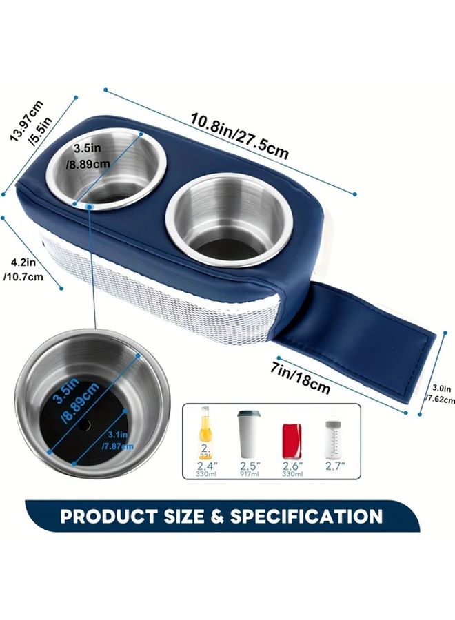 Blue Stainless Steel Pontoon Cup Holder For Boat Seat Car RV Sofa Double Beverage Mobile Phone Holder - Image 4