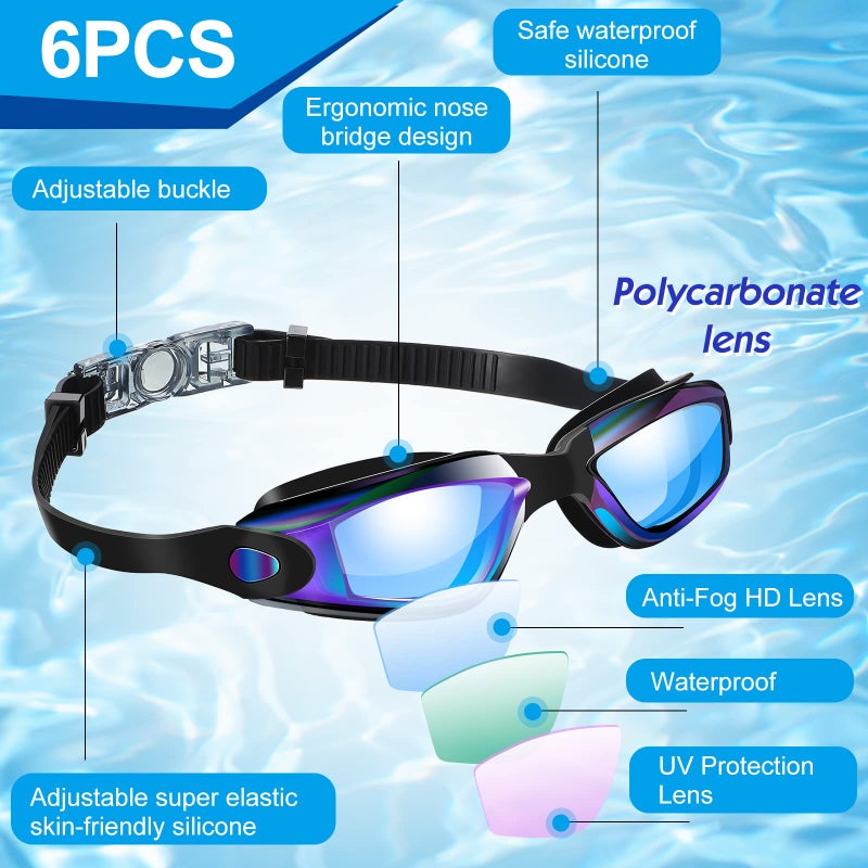 Flutesan 6 Pack Swim Goggles Antifog Swimming Equipment with Protection Polarized Women Men Swimming Goggles No Leaking Full Protection Sport Swimming Goggles with Wide View for Adult Youth (Vivid Color) - Image 2