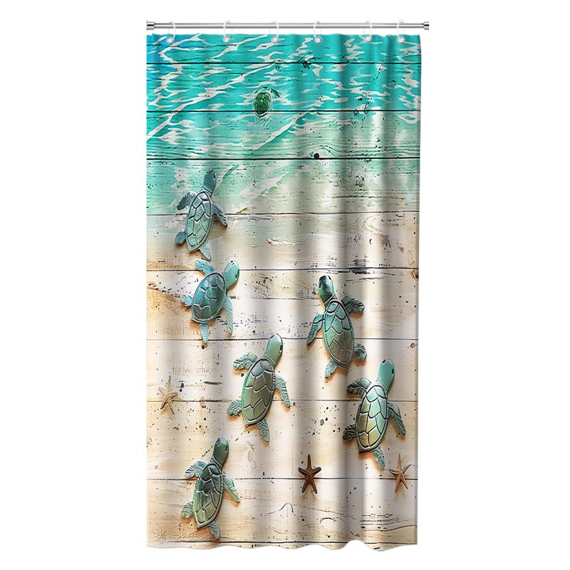Final Friday Green Beach Sea Turtle Shower Curtain Nautical Teal Theme Fabric Bathroom Blue Ocean Decor with Grommets and Hooks 36 x 72 Inch Blue - Image 1