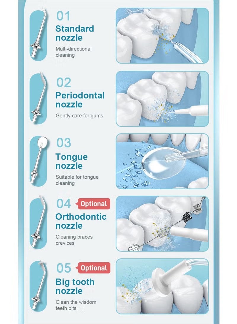 Generic Water Flosser For Teeth Cordless Portable Oral Irrigator Flosser 5 Cleaning Modes And 4 Jet Tips, IPX-7 Waterproof - White 320ml  - Image 5