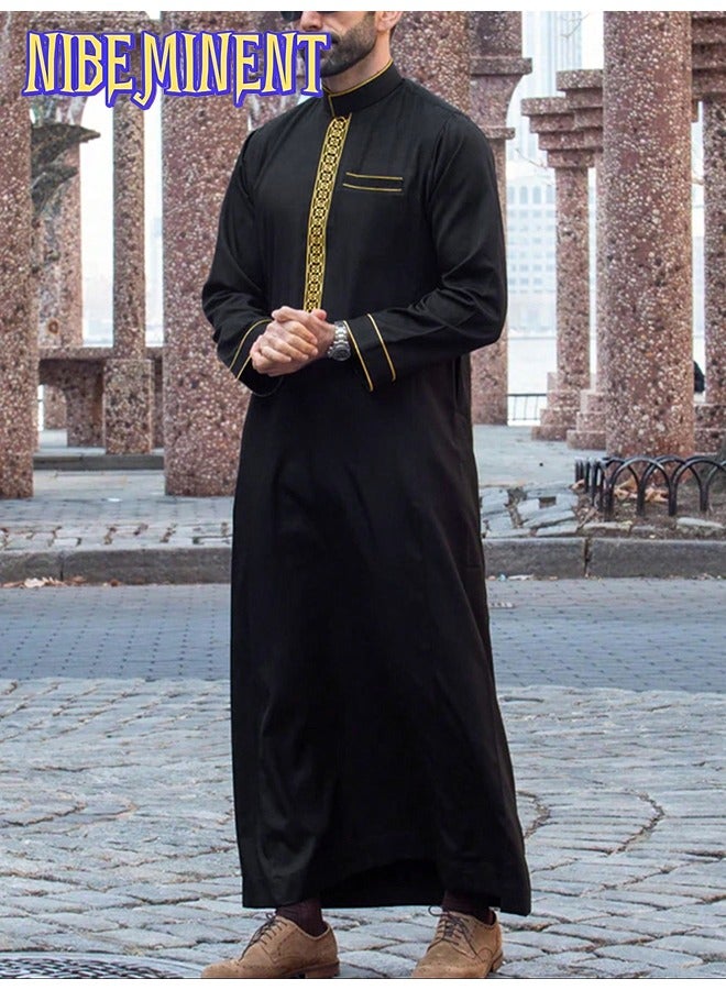 NIBEMINENT Men's Saudi Arabic Thobe Jubba Dishdasha Long Sleeve Robe, Abaya Dress, Ramadan Dress Middle East Clothing - Image 1