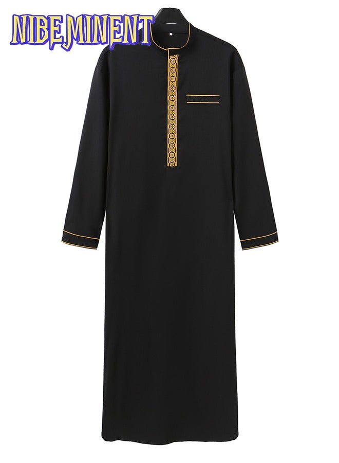 NIBEMINENT Men's Saudi Arabic Thobe Jubba Dishdasha Long Sleeve Robe, Abaya Dress, Ramadan Dress Middle East Clothing - Image 4