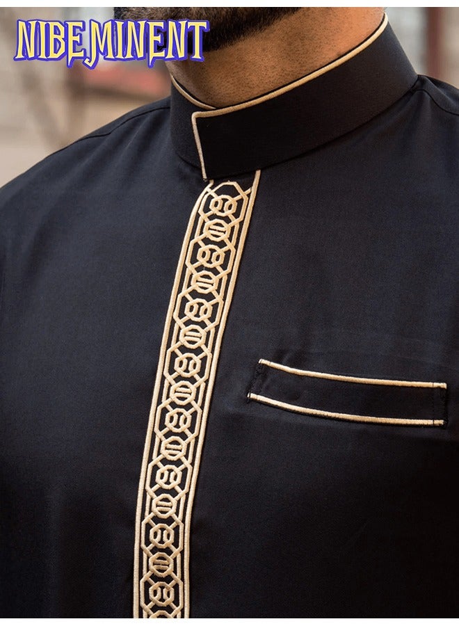 NIBEMINENT Men's Saudi Arabic Thobe Jubba Dishdasha Long Sleeve Robe, Abaya Dress, Ramadan Dress Middle East Clothing - Image 2