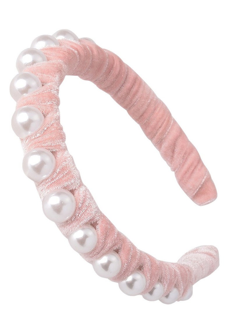 Imitation Pearl Decorated Hairband Pink - Image 1