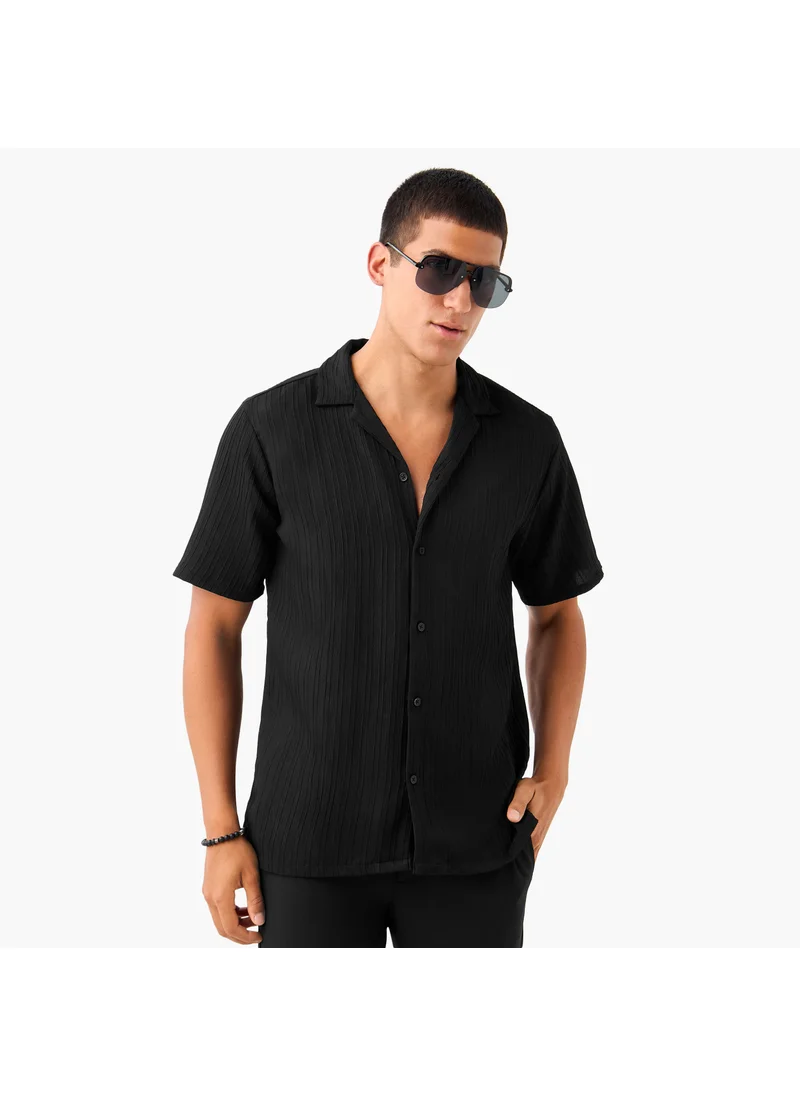 FAV Regular Fit Dobby Textured Shirt with Camp Collar and Short Sleeves