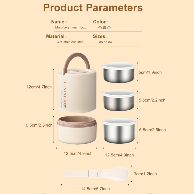Portable Insulated Food Lunch Container Set with Thermal Lunch Box, 3 Separate Stackable Lunch Container for Adult Kids Men Women - Image 2