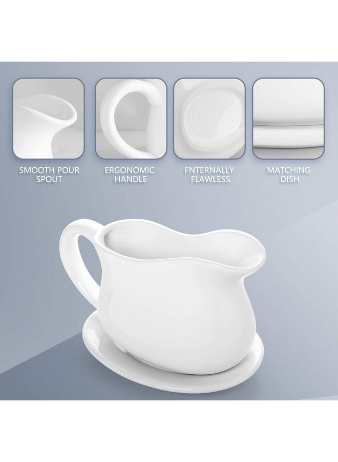 Gonioa Gonioa 17oz Porcelain Gravy Boat and Tray with Dripless Lip Spout, Gray Bowl, Gravy Sauce Boat for Turkey, Warming Sauces, Salad Dressings, Milk and More - Microwave and Dishwasher Safe, White  - Image 3