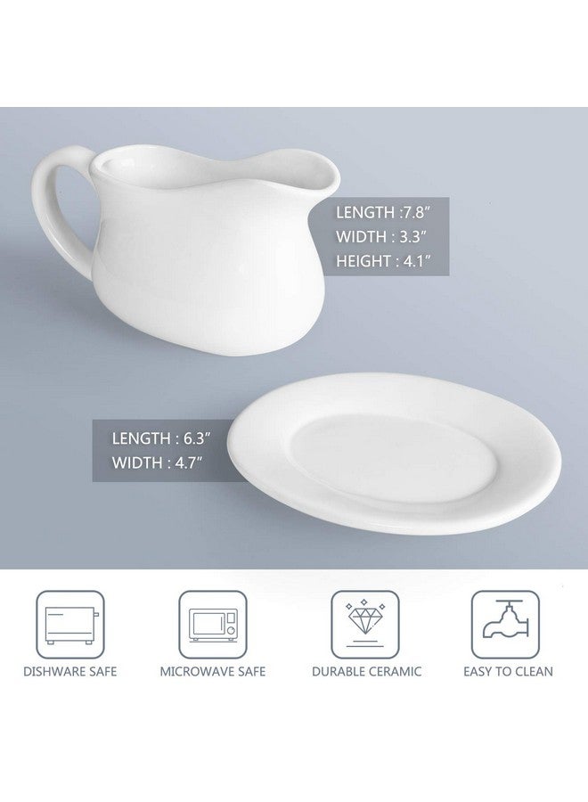 Gonioa Gonioa 17oz Porcelain Gravy Boat and Tray with Dripless Lip Spout, Gray Bowl, Gravy Sauce Boat for Turkey, Warming Sauces, Salad Dressings, Milk and More - Microwave and Dishwasher Safe, White  - Image 2