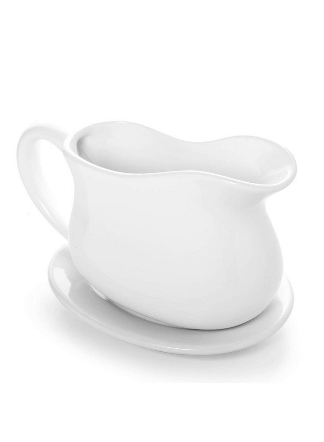 Gonioa Gonioa 17oz Porcelain Gravy Boat and Tray with Dripless Lip Spout, Gray Bowl, Gravy Sauce Boat for Turkey, Warming Sauces, Salad Dressings, Milk and More - Microwave and Dishwasher Safe, White  - Image 1