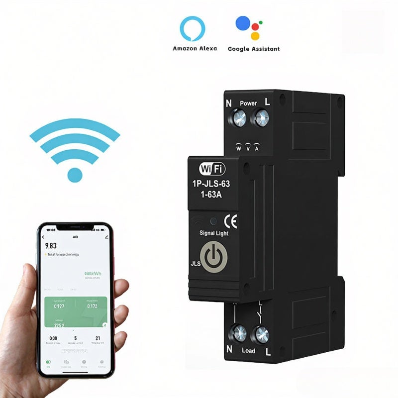 Intelligent Circuit Breaker: Black, Built-in Real-time Measurement, Comprehensive Protections - Wireless Remote Control, DIN Rail Circuit Breaker for Home, Office, Hotel, Apartment Use - Image 1