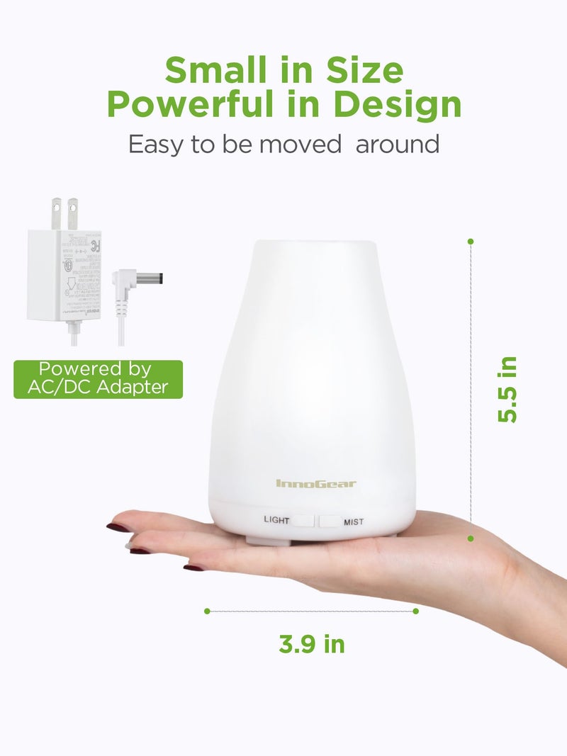 InnoGear موزع الزيوت العطرية من إينوجير، موزعات 5 في 1 متميزة للمنزل، موزع عطرية، مرطب هواء لمكتب غرفة النوم الكبيرة، 7 ألوان LED، وضعين للضباب، إيقاف تلقائي بدون ماء، أبيض أساسي - Image 2