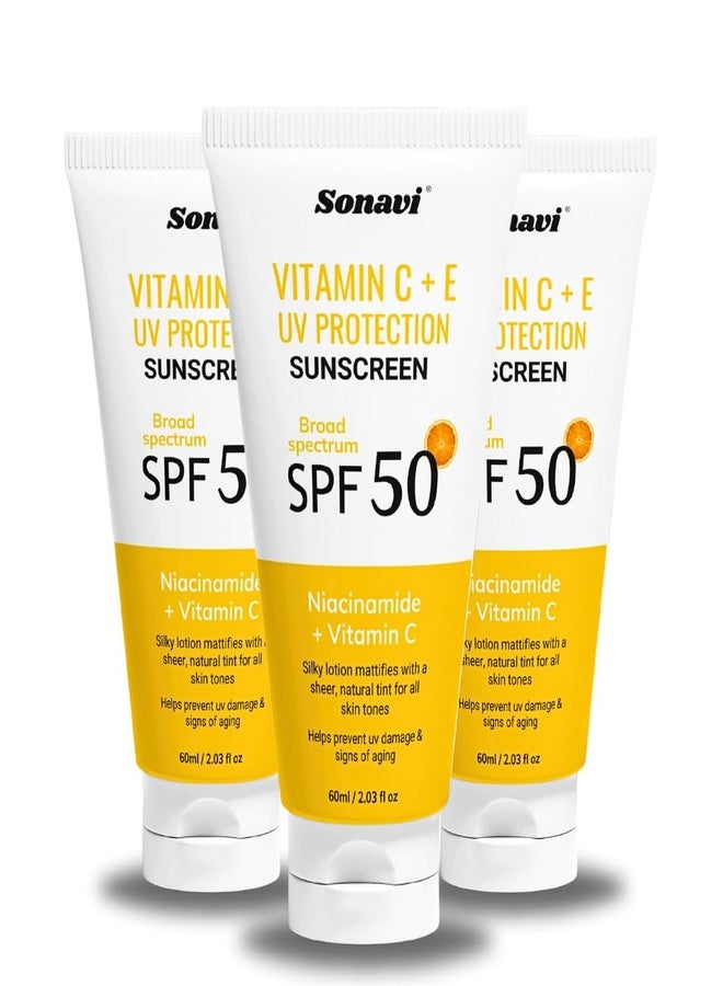 Sonavi Sunscreen SPF 50, For All Skin Types, No White Cast, Non - Greasy Finish, UV Protection, Broad Spectrum, For Men & Women, 60ml (Pack - 3) - Image 1