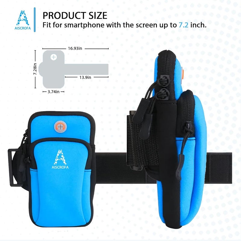 AiScrofa Sports Armband, Running Gym Universal Smartphone Arm Bag with Earphone Hole Multifunctional Pockets foriPhone 15, 14, 13, 12, 11 Pro Max, Xs, Xr, X, 8 Plus, SE, Galaxy S22 Ultra and More - Image 2