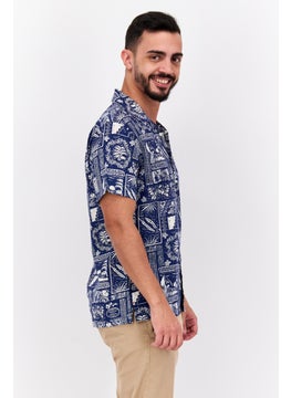 Men Regular Fit Allover Print Short Sleeves Casual Shirt, Blue