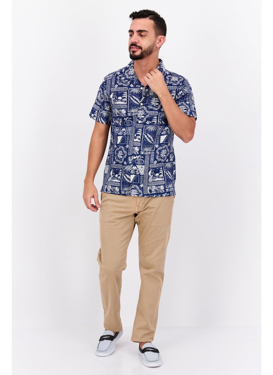 Jachs New York - Men Regular Fit Allover Print Short Sleeves Casual Shirt, Blue - Image 1