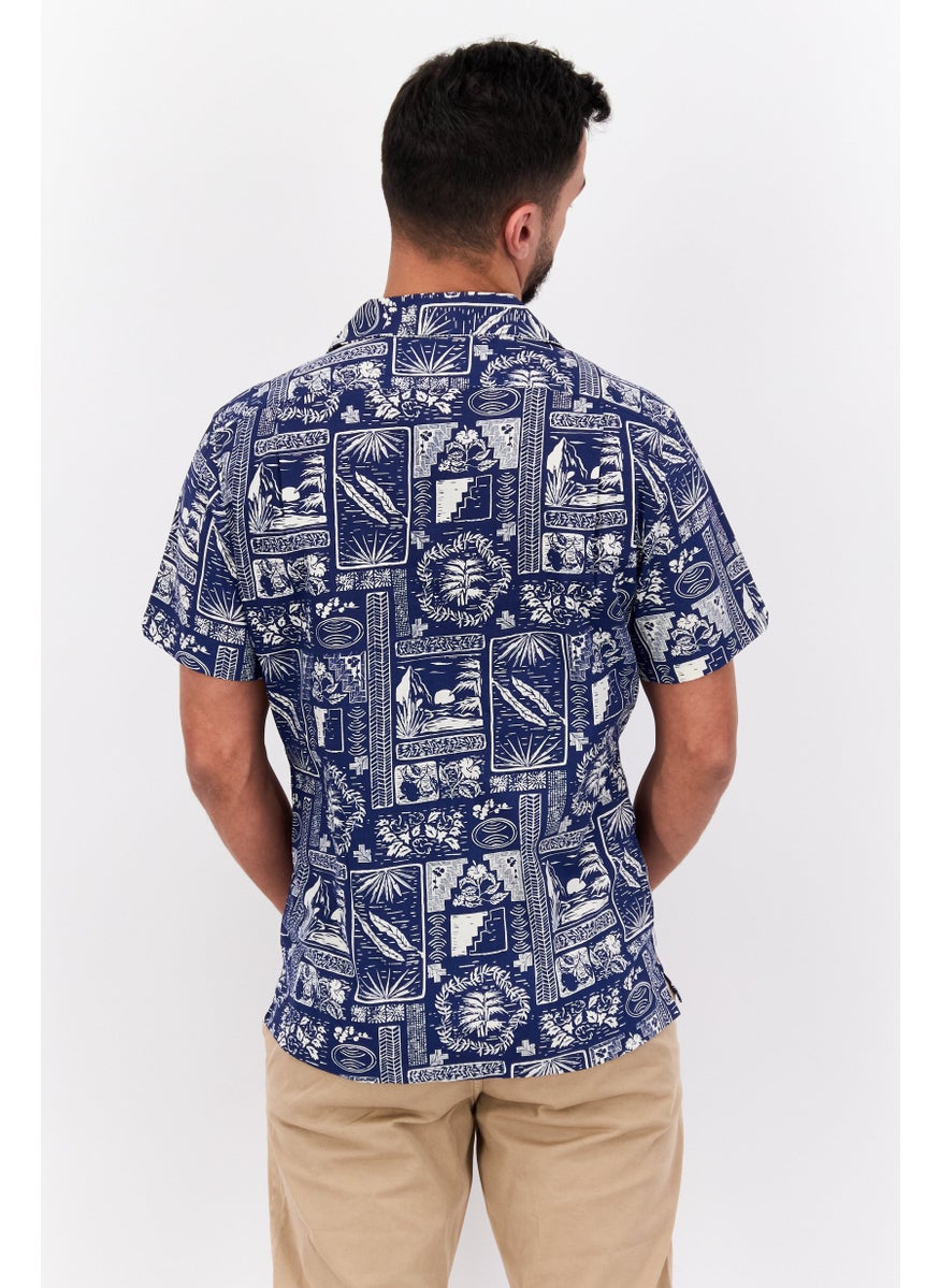 Jachs New York - Men Regular Fit Allover Print Short Sleeves Casual Shirt, Blue - Image 1