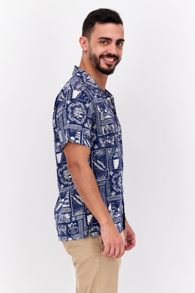 Jachs New York Men Regular Fit Allover Print Short Sleeves Casual Shirt, Blue - Image 1