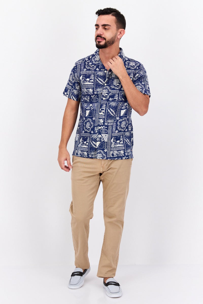 Jachs New York Men Regular Fit Allover Print Short Sleeves Casual Shirt, Blue - Image 3