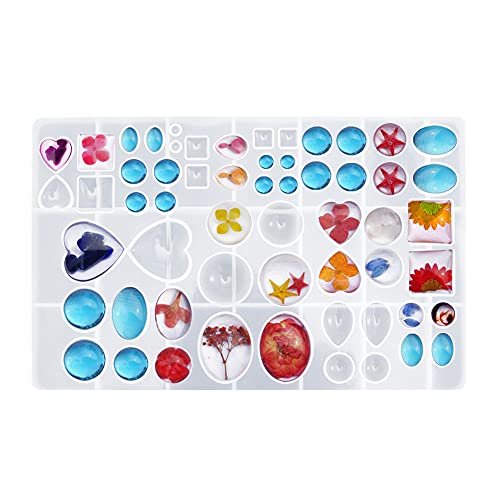 Angel Wings Super Glossy Silicone Mold 58 Cavities for Various Shaped Gems-Round, Tear Drop, Square, Oval, Heart 3D Gem Epoxy Resin Casting Mold Resin Molds for DIY Crystals Stone Jewelry Making Craft - Image 1