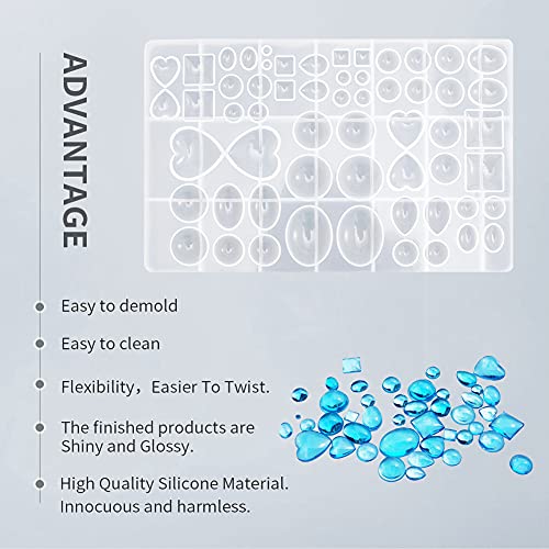 Angel Wings Super Glossy Silicone Mold 58 Cavities for Various Shaped Gems-Round, Tear Drop, Square, Oval, Heart 3D Gem Epoxy Resin Casting Mold Resin Molds for DIY Crystals Stone Jewelry Making Craft - Image 3