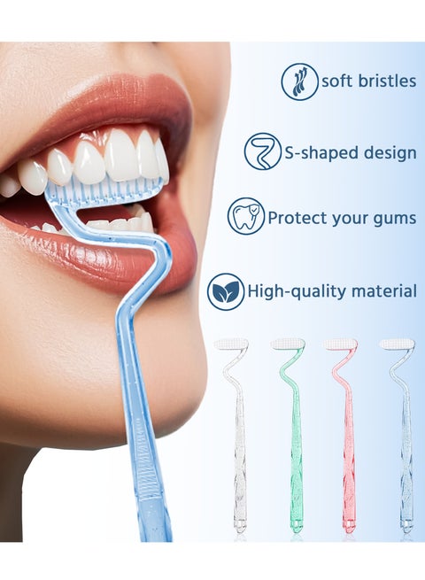 4Pcs S-Shaped Vertical Brush,With Tongue Scraper Function,Deep Cleans Tongue and Teeth
