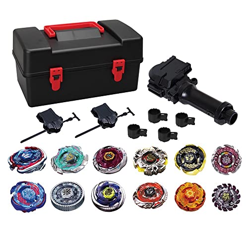 STJOYOPY Battling Top Game Metal Fusion 4D Series Battle Set 12 Spinning Tops 4 Launchers Gyro Game with Storage Box Gift for Kids Boys 8+ - Image 2