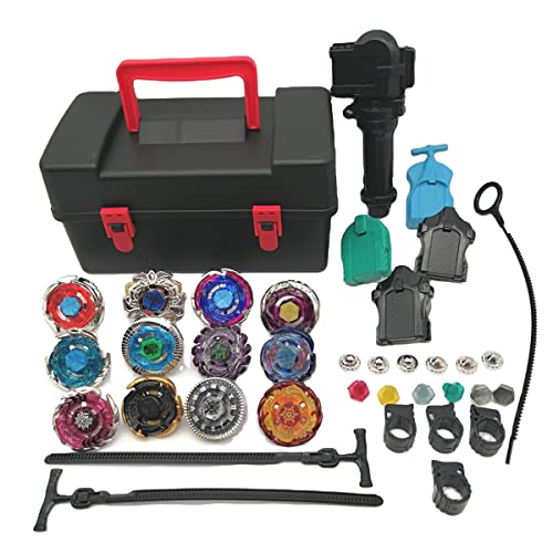 STJOYOPY Battling Top Game Metal Fusion 4D Series Battle Set 12 Spinning Tops 4 Launchers Gyro Game with Storage Box Gift for Kids Boys 8+ - Image 1